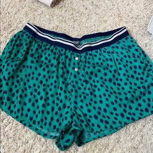 green and dark blue spotted aerie pajama shorts